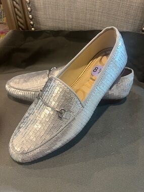 Sequined Women's Loafer Slip-Ons in Light Silver Sam Edelman size 8.5